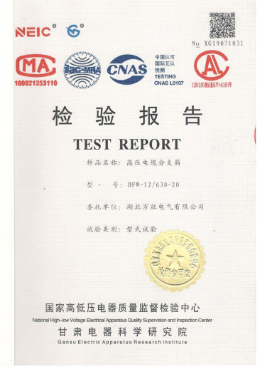DFW-12/630-20高壓電纜分支箱檢驗報告